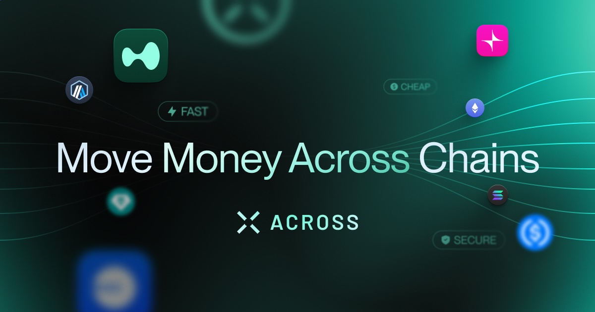 Move Money Across Chains text over glowing lines and colorful icons